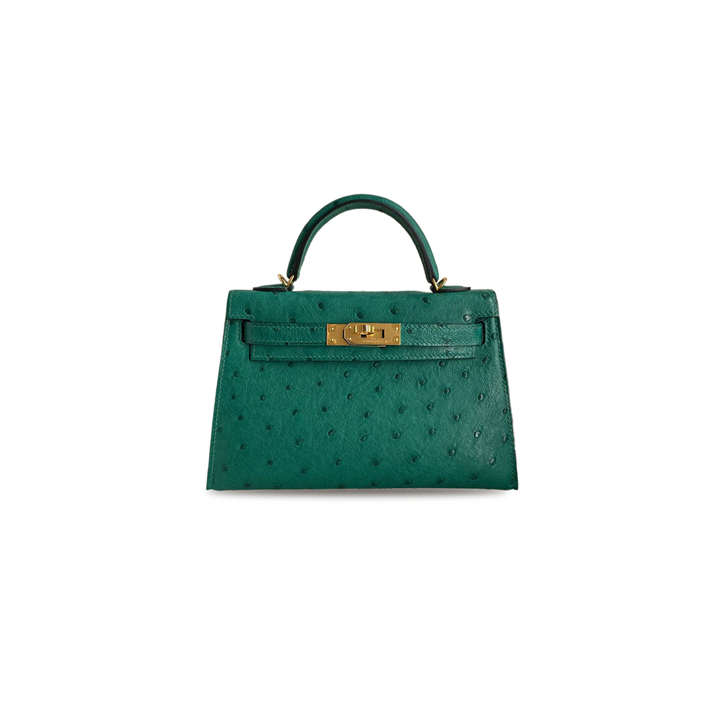 H**mes master mini kelly ii sellier vert verone ostrich gold hardware (19*12*5.5cm)